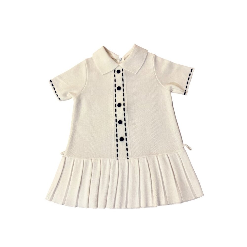 Vintage Knitis Simo Little Girls Knit Dress Size 4 Cream Blue Pleated Used - Picture 11 of 15